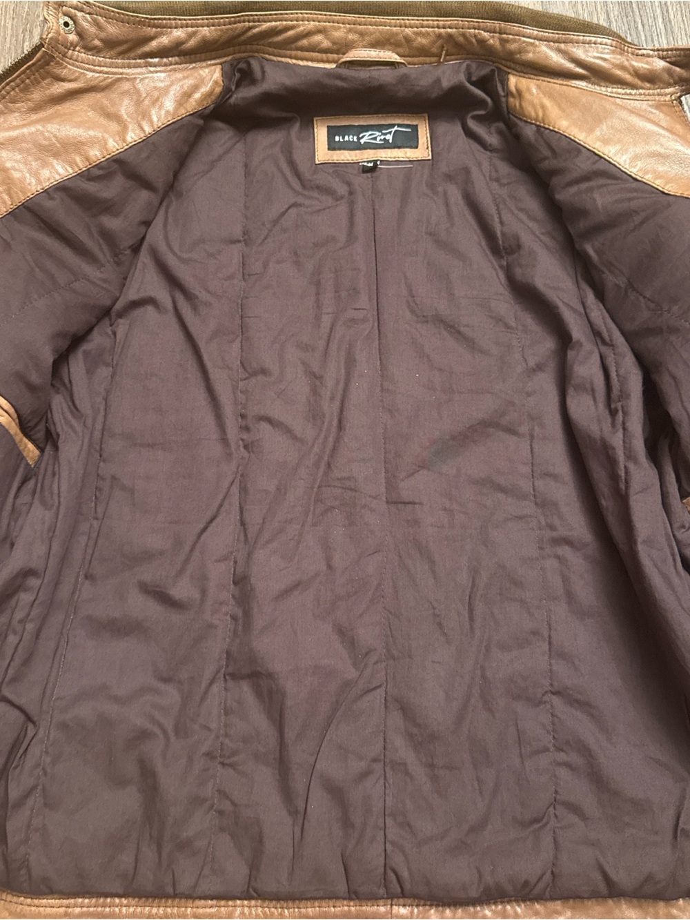 Black Rivet: Cognac Cafe Racer-Style Leather Jacket medium - Picture 5 of 7